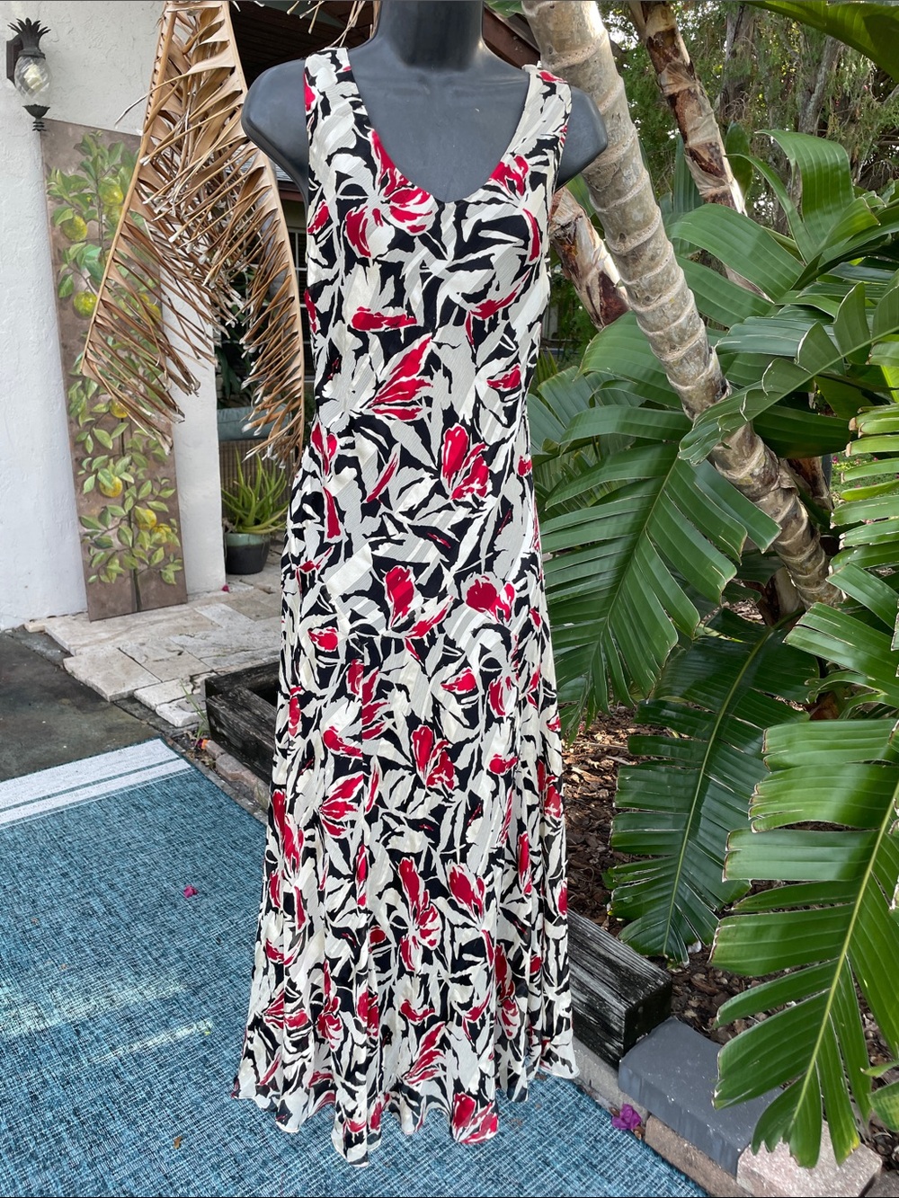 dark floral silk bias, cut tea dress
